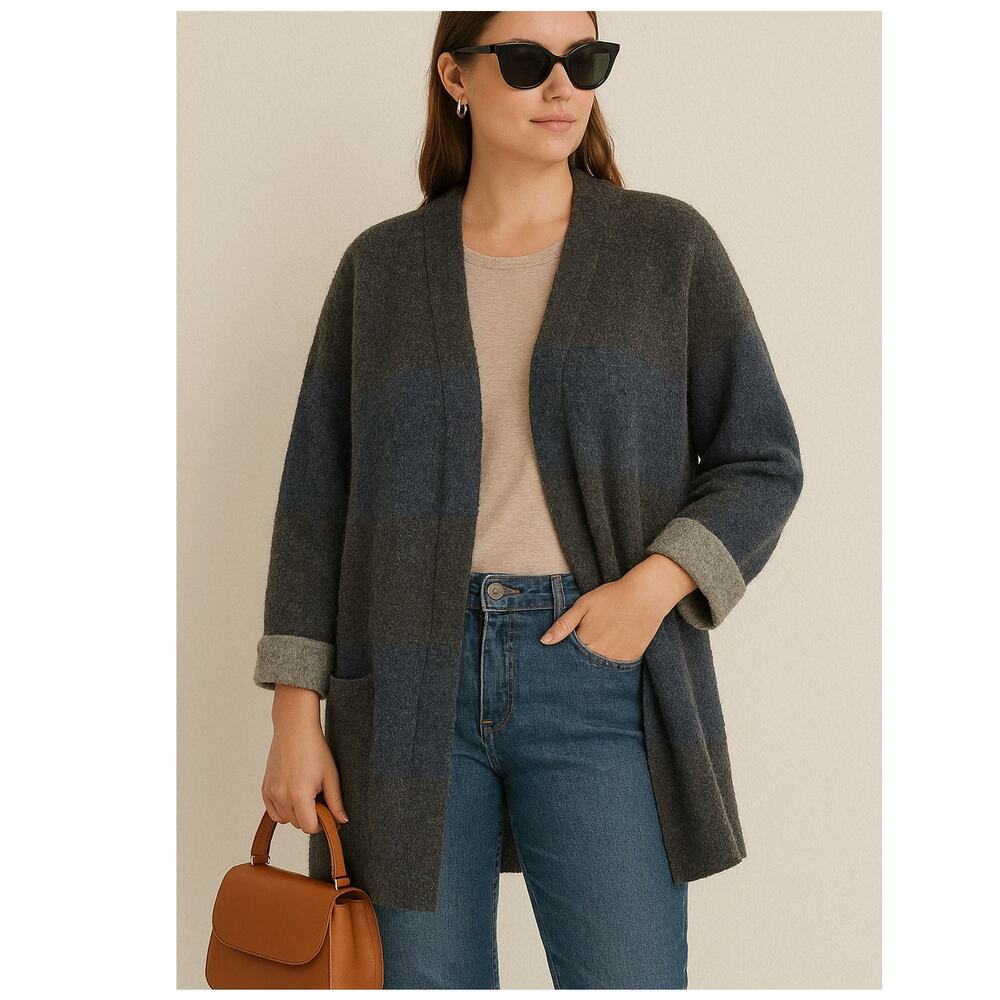 Max Studio Yak Wool Blend coat  Open Front Cardigan Sweater Coat XL Gray Blue‎